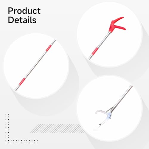Snake Grabber Tool, 50 in / 127 cm Extra Long Folding Stainless Steel Tongs with Four-Toothed Jaws, Includes Gloves and Bag for Safe Handling