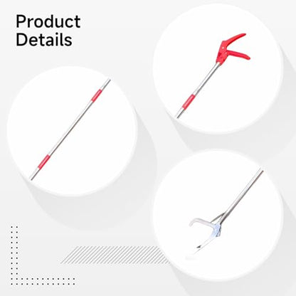 Snake Grabber Tool, 50 in / 127 cm Extra Long Folding Stainless Steel Tongs with Four-Toothed Jaws, Includes Gloves and Bag for Safe Handling