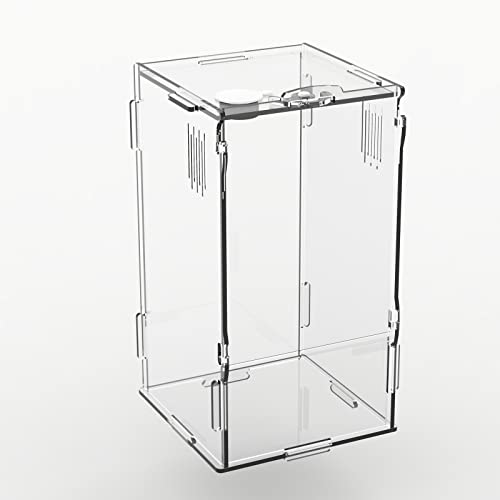 BETAZOOER Acrylic Mini Reptile Tank Habitat Transparent Terrariums with Locking Latch Suitable for Tarantula Isopod Roach Invertebrates (4''x4''x8'') - size: Small