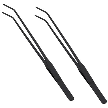 2Pcs Feeding Tongs, 11 Inch Extra Long Stainless Steel Aquarium Tongs with Curved Tip, Long Tweezers Terrarium Feeder Tool for Reptile Tank Accessories, Tweezers