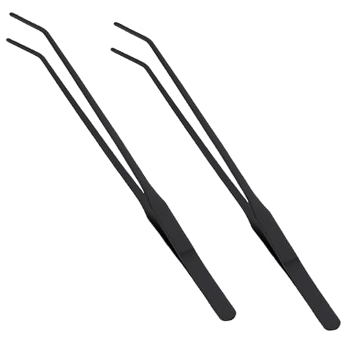 2Pcs Feeding Tongs, 11 Inch Extra Long Stainless Steel Aquarium Tongs with Curved Tip, Long Tweezers Terrarium Feeder Tool for Reptile Tank Accessories, Tweezers