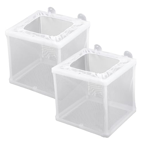 2 Pack Fish Incubator Mesh Box Aquarium, 6.3" x 5.51" x 5.91" Breeder Box for Fish Tank White Nylon Mesh Fishes Breeder Boxes for Aquarium Juvenile Fishes Separation Net Fry Hatchery with Suction Cups