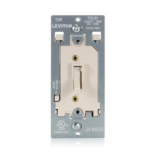 Leviton Toggle Slide LED Advanced Dimmer Switch for 150W Dimmable LED, Halogen and Incandescent Bulbs and Fixtures, TSL01-T, Light Almond - color: Light Almond