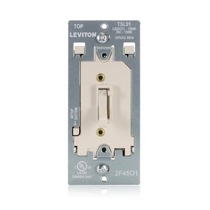 Leviton Toggle Slide LED Advanced Dimmer Switch for 150W Dimmable LED, Halogen and Incandescent Bulbs and Fixtures, TSL01-T, Light Almond - color: Light Almond