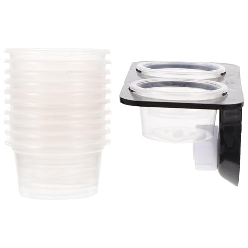 OUNONA Reptile Feeder Bowl with Suction Cup, Dual-Compartment Escape-Proof Food and Water Dish for Crested Geckos and Tree-Dwelling Lizards, Includes 10 Plastic Bowls for Terrarium Use