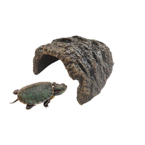 Reptile Rock Hide Cave for Aquarium Decor, Resin Tortoise Dock Hideout Turtle Basking Platform Habitat Tank Accessories Decoration for Amphibians Snake Frogs Fish Lizards (Green), Medium