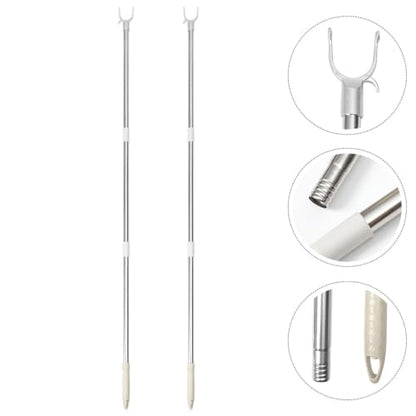 CHILDWEET 2pcs Stitching Clothes Rail Shepherds Hook Bathroom Must Haves Clothing Hook Pole Snake Hook Closet Reacher Pole Reacher Grabber Pole Grip Telescopic White Hook up Stainless Steel