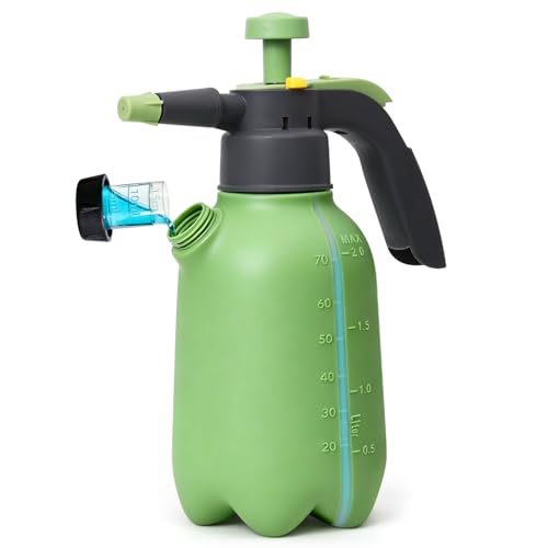 T4U Pump Sprayer 1/2 Gallon, PP Hand Pump Pressure Sprayer for Home Garden Plant Care and Household Cleaning, with Built-in Measuring Cup & Adjustable Nozzle, Suitable for Fertilizers & Common Garden - size: Short Nozzle
