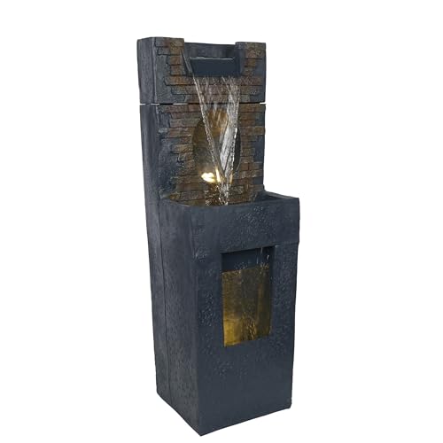 Alpine Corporation TZL398 40" Stone Wall Cascading Fountain with LED Lights, Elegant Outdoor Water Feature for Garden, Patio, Backyard & Home Decor, Relaxing Waterfall Fountain, Gray - style: 40"H - Gray Stone Wall w/ LEDs