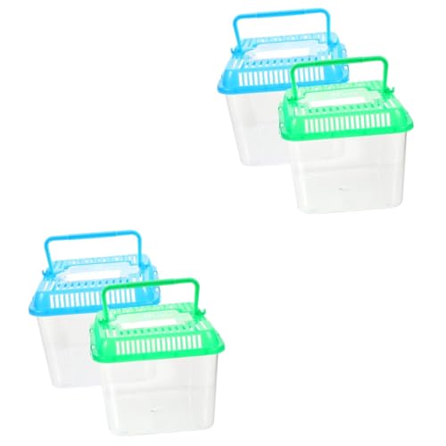 2pcs Transparent Reptile Feeding Box Tortoise Tank Aquarium for Snakes Crabs and Pets Easy to Clean Breeding Container Lid Color