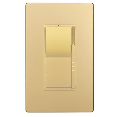 TOPGREENER Kalide Dimmer Light Switch, LED Dimmer Switch, Full Range Dimming, Single Pole/3-Way, 120VAC, 60Hz, 300W LED/CFL, Neutral Wire Not Required, Gold, 1 Pack,Wall Plate Included - color: Gold, size: Single Pole & 3 Way