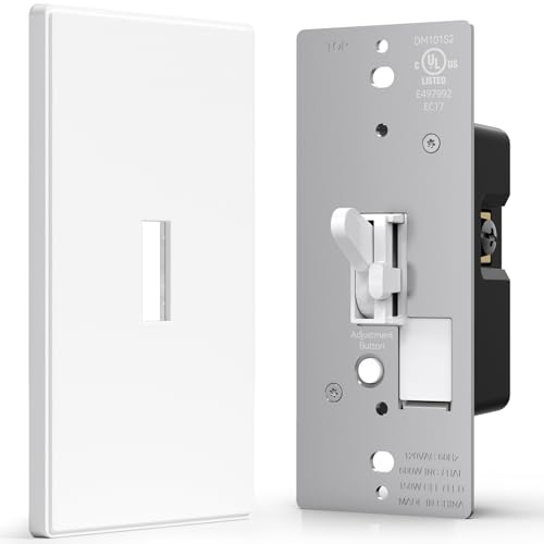 AIDA Digital Toggle Dimmer Switch for Dimmable LED, CFL & Incandescent Bulbs, Single Pole/3-Way, Screwless Wall Plate Included, UL Listed, No Neutral Wire Needed, Matte White (1 Pack) - color: White, size: Toggle Dimmer with Wall Plate