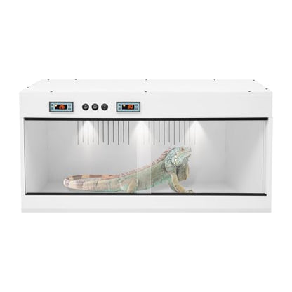 Large Reptile Terrarium with Lighting & LCD Screen PVC Reptile Enclosure with Glass Sliding Front Door & Intelligent Thermostat 32"x16"x16" Reptile Tank for Snake, Turtle & Lizard (White) - color: White