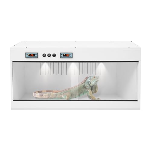 Reptile Terrarium Tank, Reptile Lounge Habitat with Tempered Glass Sliding Door and Intelligent Thermostat, Pet Breeding Box for Chameleons, Lizards, Snakes, Spiders, Geckos, Scorpions, etc - color: White