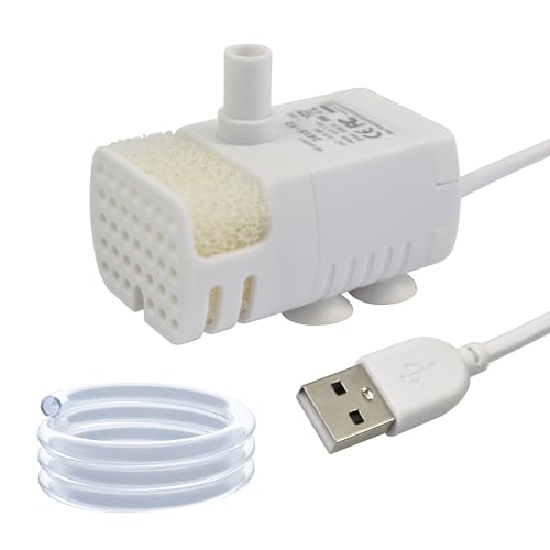 CONQUERALL 5V USB Cat Drinking Fountain Replacement Pump 1W 39GPH 2.3ft with Filter Sponge and 3.3ft Silicone Tube for Bird Bath (White) - color: Usb 5v 1w 150l/H 75cm Head