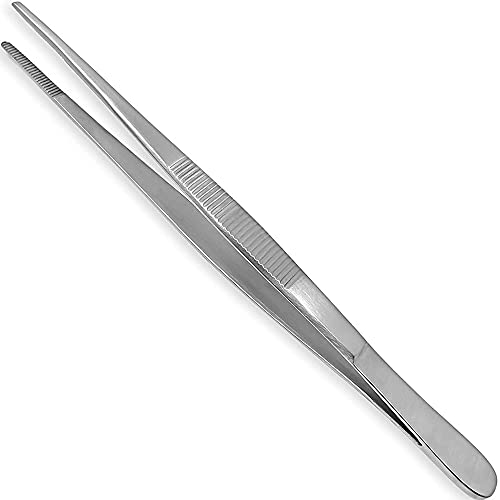 Thumb Dressing Forceps, Mulipurpose Tweezer Stainless Steel, Serrated Tip Straight 4.5 Inch - size: 4.5"