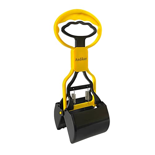 Andiker Portable Pet Pooper Scooper with Short Handle, Pet Clamp Scooper, High Elastic Spring Dog Poop Scoop Indoor and Outdoor Cleaning Tool (Yellow) - color: Yellow