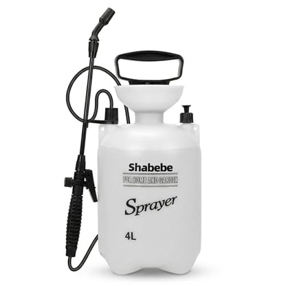 1 Gallon Pump Sprayer, Heavy-Duty Hand Pressure Sprayer with 16” Long Wand, 4 Nozzles