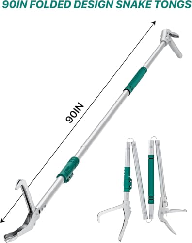 90" Snake Grabber Tool – Heavy Duty Locking Reptile Tongs for Rattlesnakes, Long Reach Folding Snake Catcher for Outdoor, Garden, and Emergency Use - size: 90 Inch