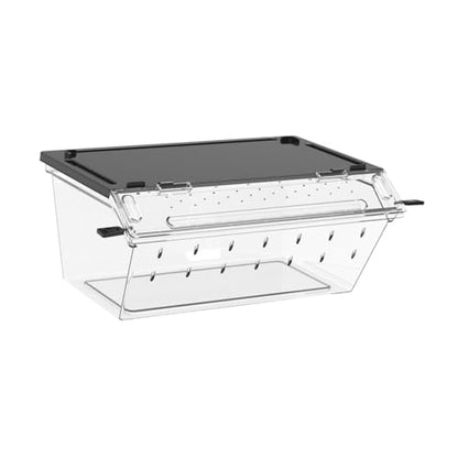 Reptile Feeding Box Breeding Tank Portable Carrier Acrylic Clear Enclosure Cage for Gerbil Turtle Chameleons Geckos Frogs, Black