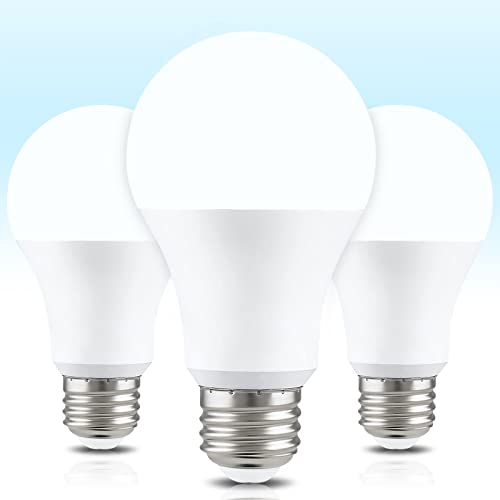 Neporal Full Spectrum Light Bulb, 6000K Natural Sunlight Bulbs, Cool White, 9W 60W Equivalent A19, E26/E27 LED Light Bulbs for Study Office Bedroom Living Room, Pack of 3 - color: White, size: 3 Count (Pack of 1)