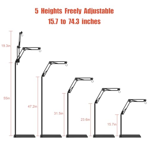 Dual Arm Reptile Lamp Stand, Adjustable Height 15.7-74.3 in, Holds 2 Dome Lampshades or Heat Fixtures, for Bearded Dragon, Turtle, Snake, Lizard,Chicken Tank Glass Terrarium