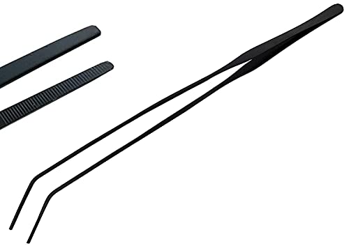 Extra Long 12 Inch Tweezer Tongs Stainless Steel Curved Tip Black - Aquarium Fishtank, Mega Reptile Feeding Tweezers