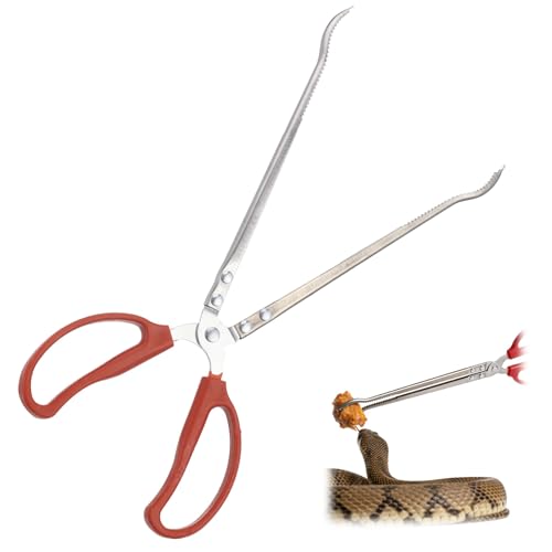 15.0 in Tongs, Stainless Steel Reptile Feeder Clip, Anti-Slip Snake Feeding Tongs with Curved Toothed Grip, Extra Long Garbage Picking Tool, Safe Catching Tool for Tortoise Lizard Frog Spider