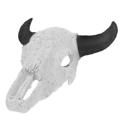 Abaodam Reptile Hide Skull Desert Terrarium Decor Resin Cattle Skull Hideout Large Black Horn Reptile Habitat Decoration for Snake Lizard Aquarium