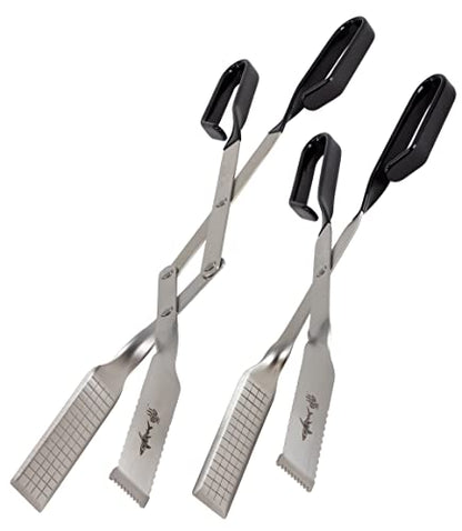 Tongs for Steaks, 2-Pack 17" & 13" Professional Kitchen and Outdoor Grilling Utensil Set, by Shark BBQ Grill Tongs -(Black) - color: Black 2X Steak Tongs