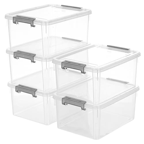Citylife 17 QT 5 Pack Large Storage Bins with Lids, Plastic Storage Container Stackable Box with Locking Latches for Home, Office, Closet & Pantry Organization, Clear White - color: Clear White, size: 17 QT(5 Pack)