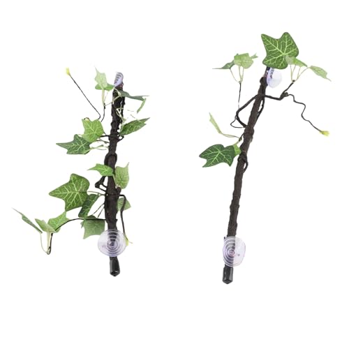 Reptile Corner Branch, 2 pcs Plastic Strong Durable Imitation Bendable Jungle Climbing Vine Suction Cup Design Flexible Terrarium Plant Decoration for Amphibian Lizard Snake Gecko Bearded Dragon Cage