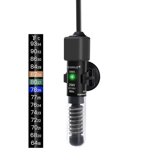 AQUANEAT Aquarium Heater, 25W Small Betta Fish Tank Heater, Mini Preset Water Thermostat with a Thermometer - size: 25W