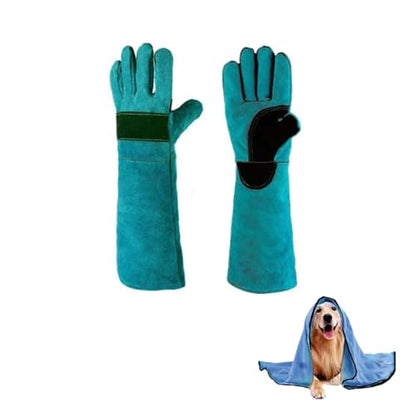 Extended Pet Anti-bite Anti-scratch Gloves, Professional Pet Shop Anti-bite Gloves, Pet Grooming Protective Gloves, Thick Imitation Cowhide, Suitable for Dog Training, Cats, Snakes, Wild Animals