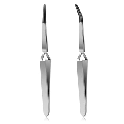 Reverse Tweezers for Crafting, 2 Piece Rubber Tipped Tweezers Stainless Steel Cross Locking Tweezer Precision Straight Flat Tip Long Bent Tweezer Pvc Coated for Crafts Stamps Beads Jewelry Electronics