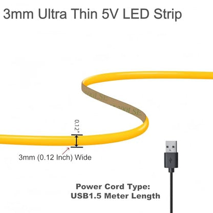 Ultra-Narrow 3mm USB COB LED Strip Lights Self-Adhesive, for Kitchen Cabinets, Bedroom, Gaming Desk (4000k Natural White, 3ft) - color: 4000k Natural White, size: 3ft