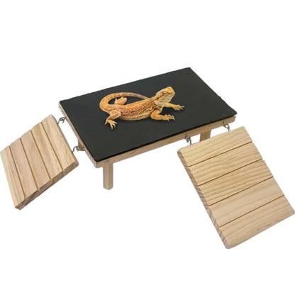Bearded Dragon Basking Platform with Climbing Ramp,Leopard Gecko Basking Platform with Slate Stone,Reptile Basking Rock Hide Cave Climibng Accessories for Turtle,Snake,Lizard(15.7×7.9×4.7IN) - size: XXL - 15.7"D x 7.9"W x 4.7"H