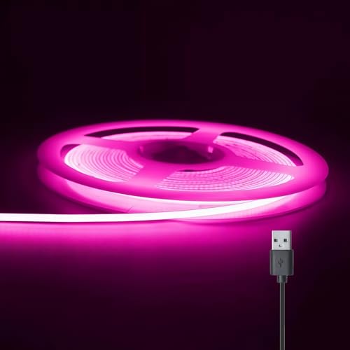 Ultra-Narrow 3mm USB COB LED Strip Lights Self-Adhesive, Kitchen Cabinets, Bedroom, Gaming Desk (Pink, 5ft) - color: Pink, size: 5ft