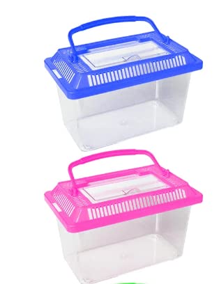Hermit Crab Cage Portable Travel Terrarium Carrier Temporary Habitat Pet Home with Handle, Set of 2