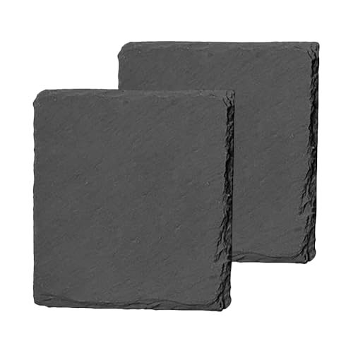 2 Pcs 4 Inch Slate Coasters Boards Black Stone Drink Coasters Square Natural Stone Coasters Slate Reptile Basking Platform Tortoise Feeding Dish Plate Chameleon Food Dish Bowl