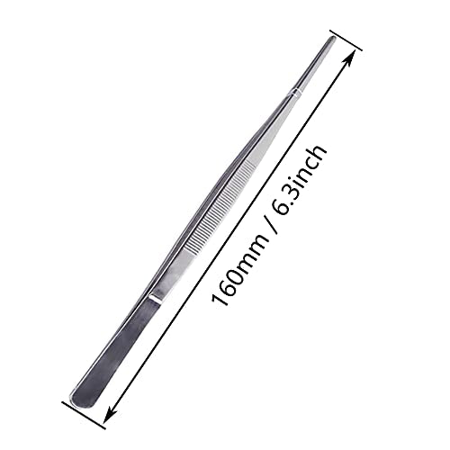 6.3 Inch Straight Tip Long Forceps Tweezers, Serrated Flat Tips Surgical Tongs Jewelers Needle Metal Sewing Sharp Kitchen Cooking Tweezers With Teeth Knurled Handles (1PCS-160mm) - color: Straight-1pcs-6.3inch