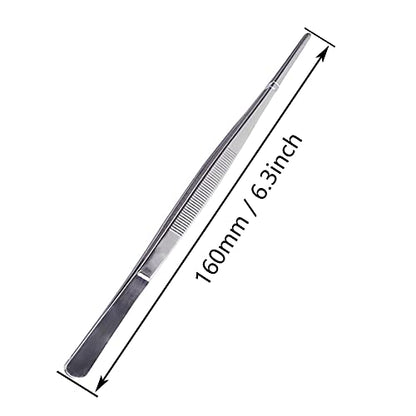 6.3 Inch Straight Tip Long Forceps Tweezers, Serrated Flat Tips Surgical Tongs Jewelers Needle Metal Sewing Sharp Kitchen Cooking Tweezers With Teeth Knurled Handles (1PCS-160mm) - color: Straight-1pcs-6.3inch