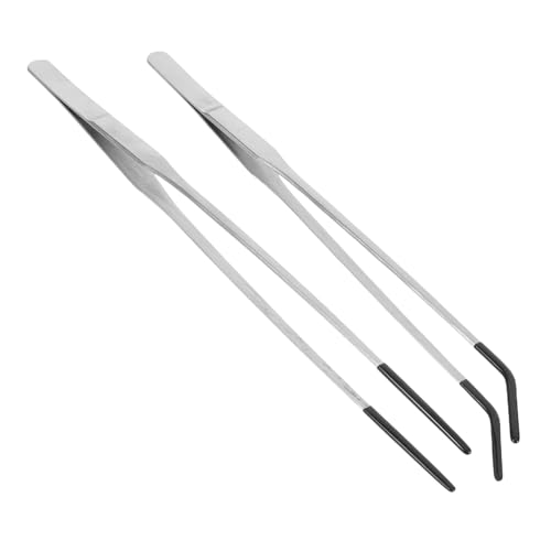 Uonlytech 2pcs Stainless Steel Reptile Feeding Tongs with Curved Rubber Tips Long Tweezers for Snake Gecko Lizard Care Lightweight Portable Terrarium Supplies