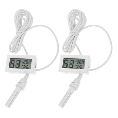 KICHOUSE 2pcs Mini Digital Hygrometer - Celsius Thermometer Reader with Probe for Indoor Use - with LCD Display for Home, Humidor, Plant Room, Reptile Terrarium