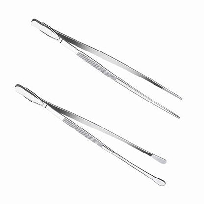12Inch BBQ Long Forceps Tweezers, Serrated Flat Tips Science Surgical Tongs Jewelers Needle Metal Sewing Sharp Kitchen Cooking Tweezers With Teeth Knurled Handles - color: 2 Parks12in Bbq Tongs W/Hook
