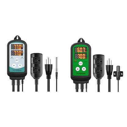 VIVOSUN 1500W Digital Temperature Controller and Humidity Controller, 1500W Dual-Stage Outlet, Pre-Wired Digital Humidistat with Dual LED Displays for Humidifier/Dehumidifier/Fan