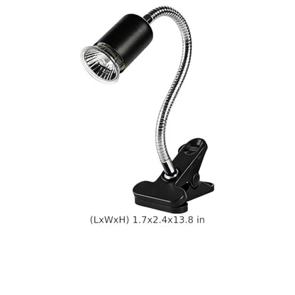 Reptile Heat Lamp, Black, with 13.8 in Flexible Gooseneck, Timed Dimming Switch, US Connector, Sturdy Plastic Clip, for Lizards, Tortoises, and Other Terrarium Animals