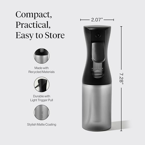 Kitsch Continuous Spray Bottle for Hair – Fine Mist Water Mister & Water Spray Bottle – Recycled Hair Spray Bottle – Spray Bottles for Cleaning, Styling, Plants & More – Black, 150ml - color: Black