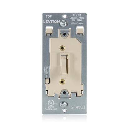 Leviton Toggle Slide LED Advanced Dimmer Switch for 150W Dimmable LED, Halogen and Incandescent Bulbs and Fixtures, TSL01-I, Ivory - color: Ivory