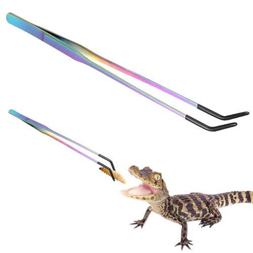 Reptile Feeding Tongs - Stainless Steel Clamp | Long Tongs With Rubber Tip for Bearded Dragons, Lizards, Amphibians, Reptiles, Aquarium, Terrarium, Tank, Supplies - color: B